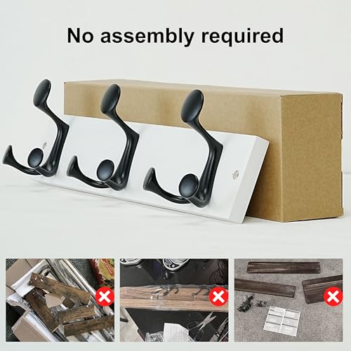 17 Inch White Wood Coat Rack Wall Mount with 3 Triple Hooks (2 Count)