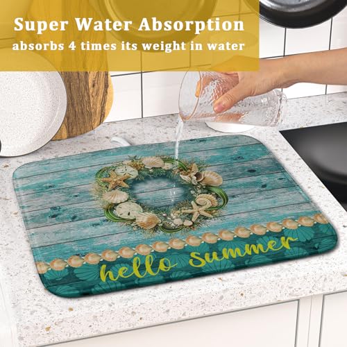 Hello Summer Dish Drying Mat for Kitchen Counter