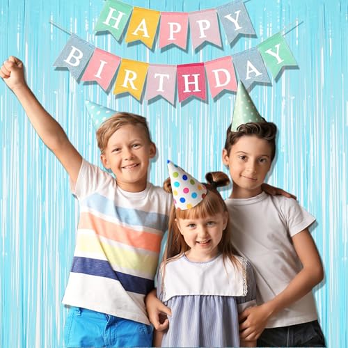 Pastel Blue Fringe Curtains Party Streamers Backdrop (2 Count)