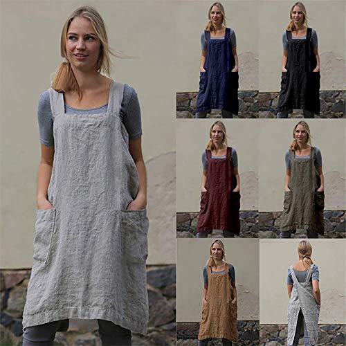 Women's Pinafore Square Apron Baking Cooking Gardening Works Cross Back Cotton