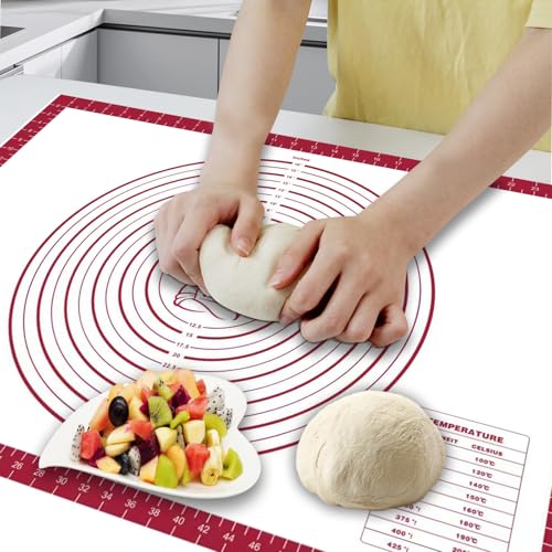 Dough Mat Silicone Baking Mats for Rolling Pastry Kneading Sheet Sourdough Bread Baking Supplies Red 28x20" 0.45mmT