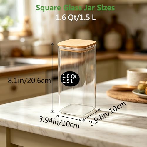 1.6Qt Square Glass Jars (3 Count)