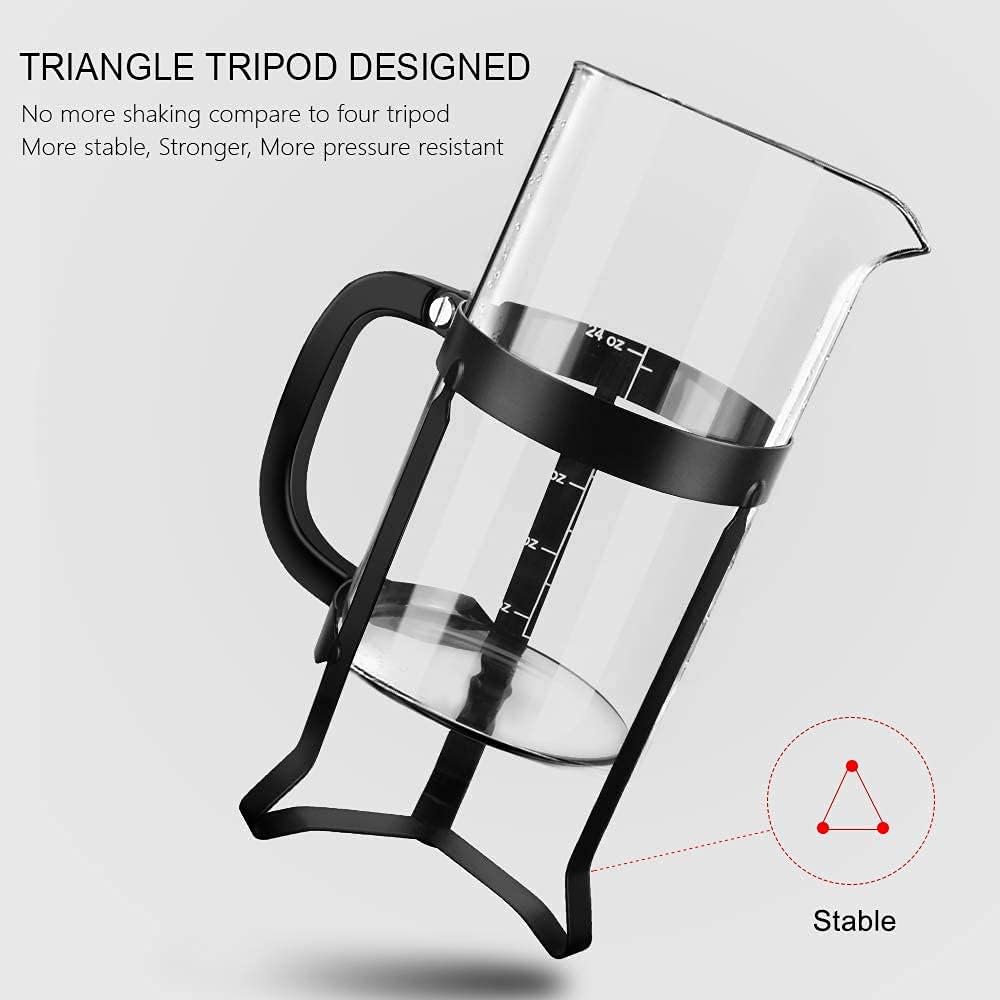 QUQIYSO French Press Coffee Maker 34oz 304 Stainless Steel French Press with 4 Filter, Heat Resistant Durable, Easy to Clean, Borosilicate Glass Coffee Press, 100% BPA Free Glass Teapot, Black - Blissbrew