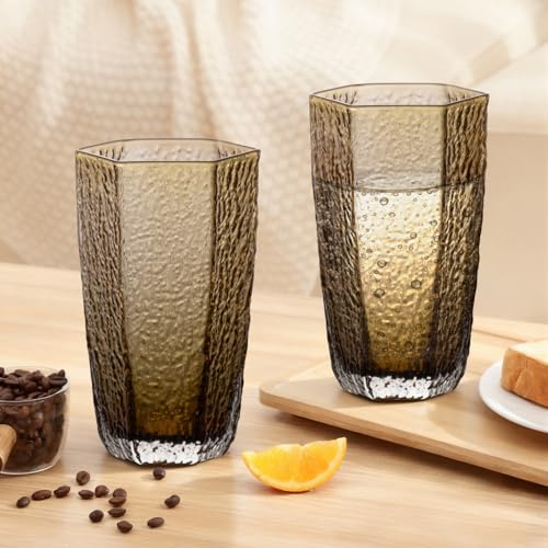 Amber Hexagonal Whiskey Glass Set (2 Count)