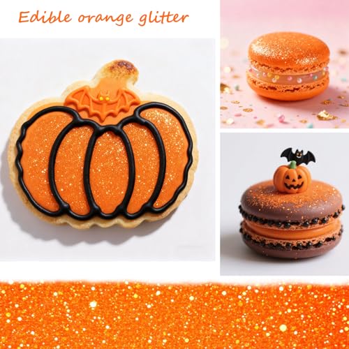 Orange Edible Glitter Black Glimmer Powder for Halloween Cakes Drinks