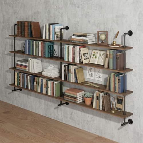 60 Inches Industrial Pipe Wall Shelves Pipe Shelving with Real Wood Plank