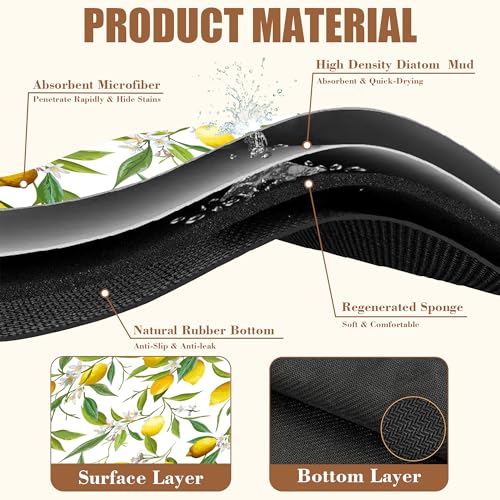 Lemon Fruits Coffee Mat Absorbent Dish Drying Mat for Kitchen Counter Hide Stain Rubber Backed Coffee Bar Accessories Fit Under Espresso Machine Cafe Table