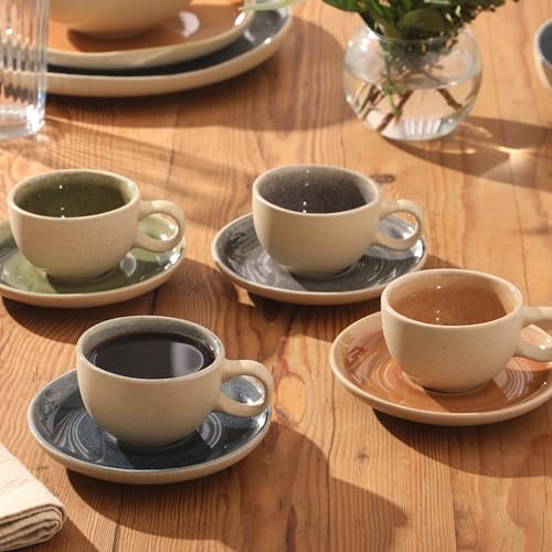 Manila Bay 8 Piece Stoneware 5 oz Cup and Saucer Set