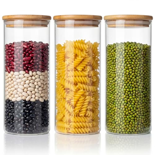 45 oz Round Glass Food Storage Containers with Airtight Bamboo Lids (3 Count)