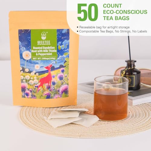 Roasted Dandelion Root Tea with Milk Thistle and Peppermint 50ct (50 Count)