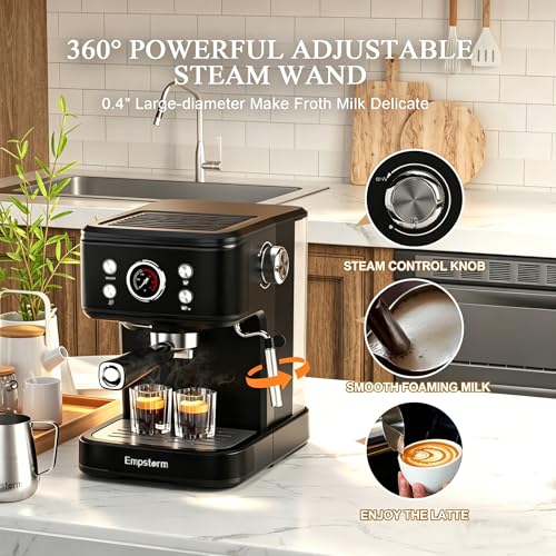 04E 20 Bar Espresso Machine with Milk Frother Steam 1100W Black