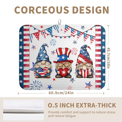 4th of July Gnomes Dish Drying Mat Patriotic Gnome Large Kitchen Mat Dish Drying Pad Absorbent Dish Dryer Mat for Kitchen Countertops Microfiber Drainer Pad Dish Drying Rack Mat
