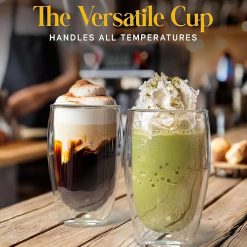 17oz Double Wall Glass Coffee Mugs Set of 4