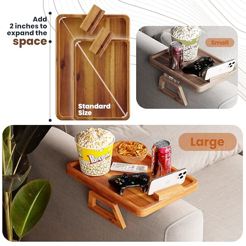 15.7" x 11" Large Couch Arm Table with 360 Rotating Phone Holder