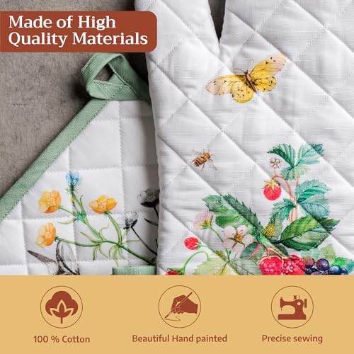 100% Cotton Oven Mitt & Pot Holder Set