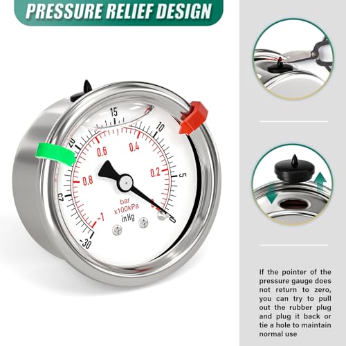 30inHG 0PSI Stainless Steel Liquid Filled Pressure Gauge