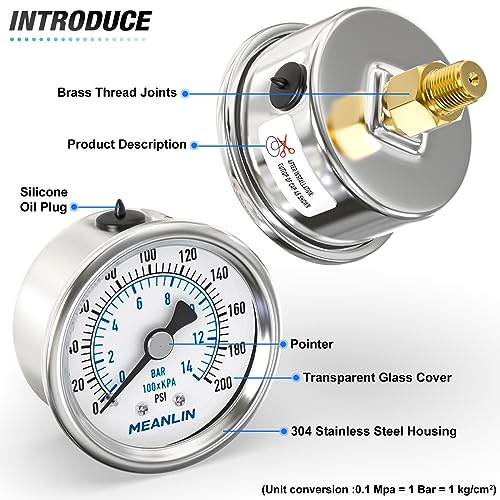 0~200Psi Dry Pressure Gauge Stainless Steel 1