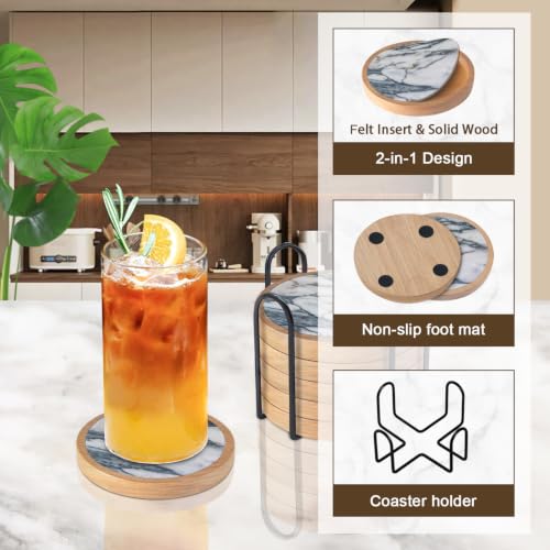 Wood Coasters Set of 6 with Holder