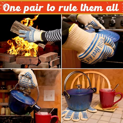 Grill Gloves Heat Proof for Men Grilling BBQ Heat Resistant Gloves (2 Count)