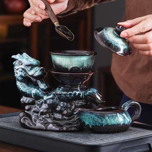 Ceramic Teapot with Infuser Semi Automatic Tea Set Magic Teapot with 8 cups Gradient Color