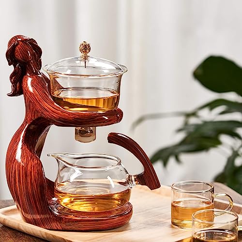 Glass Kungfu Teapot Set Tea maker with Infuser Semi Automatic Tea Set with 6 Small Cups (12 Ounce)
