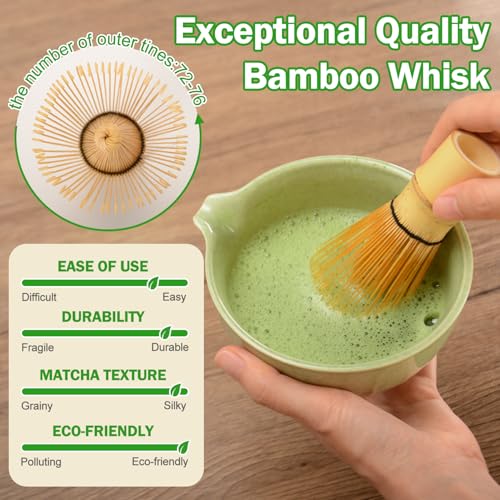 Matcha Whisk Set Ceramic Bowl Kit with Spout (7 Count)