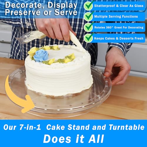 7in1 Rotating Multifunctional Acrylic Cake Stand with Lid & Cake Turntable