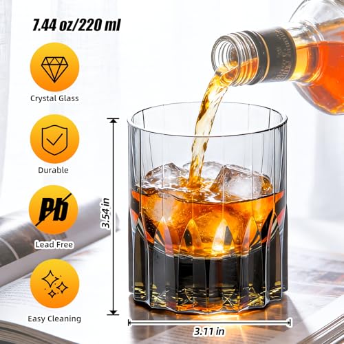 Crystal Whiskey Glasses Set of 2 Grey Old Fashioned Glasses Stemless (2 Count)