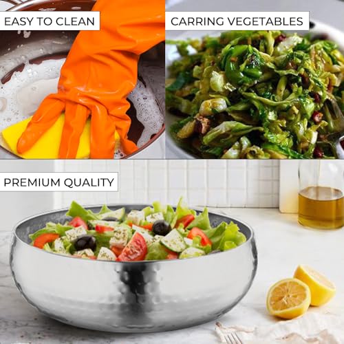 Set of 3 Premium Stainless Steel Salad Mixing Bowl Hammered Finish (3 Count)