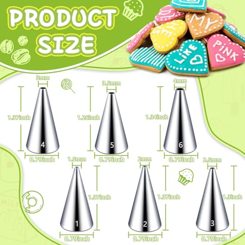 6 Pieces Round Stainless Steel Piping Tips Set (6 Count)