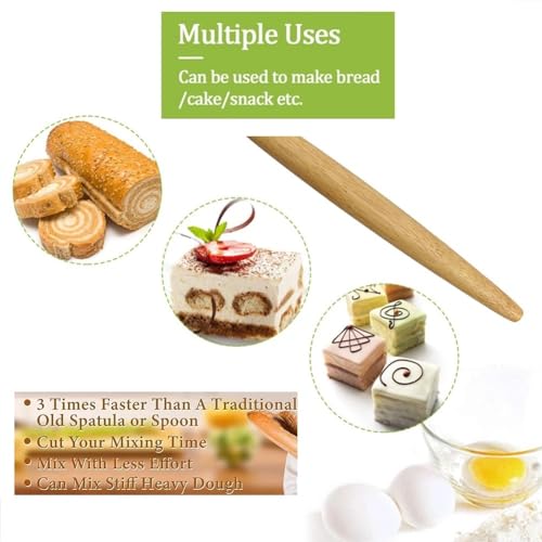 Danish Dough Whisk with Dough Scraper 10" Dutch Bread Whisk Bread Mixer Stainless Steel Dutch Bread Dough Whisk with Wooden Handle Dutch Whisk Baking Tools for Sourdough