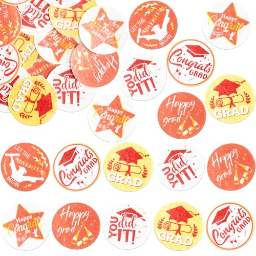 48Pcs 2026 Graduation Cupcake Toppers Wafer Paper Class of 2026 Cake Decorations Edible Congrats Grad Cupcake Picks for 2026 Graduation Theme Party Cake Supplies Red Gold (48 Count)