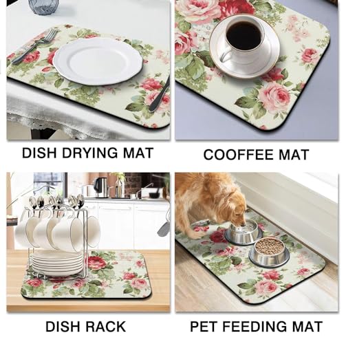 Dish Drying Mat for Kitchen Counter 20x12in Washable Quick Dish Drying Pad Rubber Backed Absorbent Draining Mat Fit Kitchen Counter