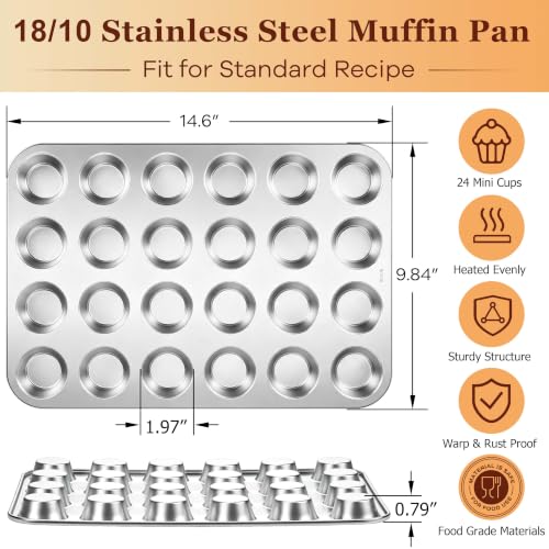 18 10 Stainless Steel Mini Muffin Cupcake Pan 24 Cups