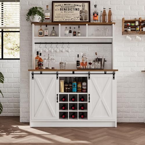 47" Farmhouse Coffee Bar with Storage Hutch & Wine Rack