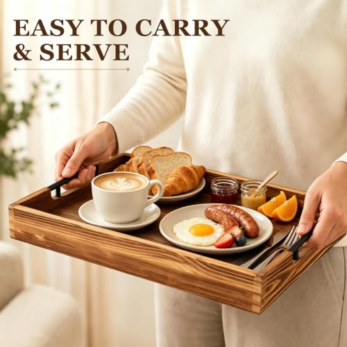 Wood Serving Tray with Metal Handles