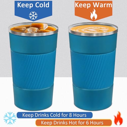 4 Pack Insulated Coffee Mug with Lid 12oz Travel Coffee Tumbler Stainless Steel Reusable Coffee Cups Thermal Coffee Mug for Hot and Iced Cold Drinks (4 Count)