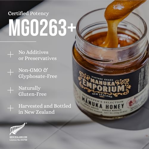 MGO263+ 100% Pure Raw NZ Manuka Honey 250g 8.8oz Glass Jar (8.8 Ounce)