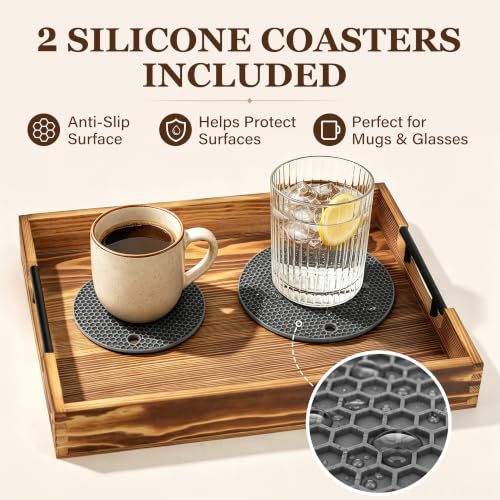 Wood Serving Tray with Metal Handles