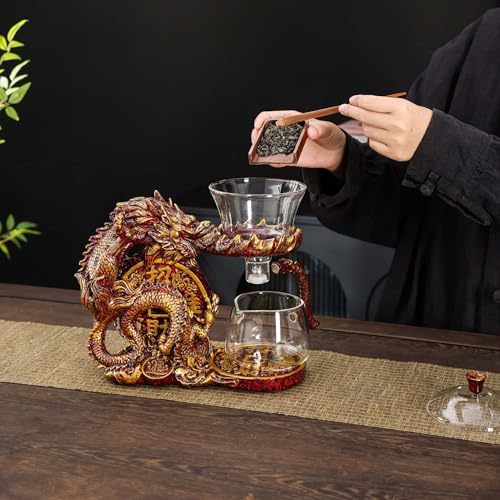 Glass Teapot Set with Infuser Semi Automatic Dragon Tea Set with 6 Small Cups