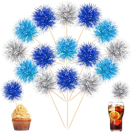 100 Pcs Foil Firework Cupcake Toppers Sparkle Tinsel Cake Toppers Cake Decoration Cocktail Fruit Toothpick for Birthday Wedding Graduation Party