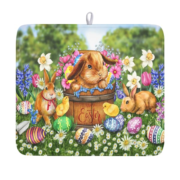 Easter Bunnies Eggs Dish Drying Mat for Kitchen Counter