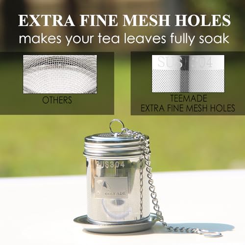 Tea Filter Cooking Infuser with Extra Fine Mesh Tea Ball Strainers Threaded Connection 304 Stainless Steel with Extended Chain Hook to Brew Loose Leaf Tea