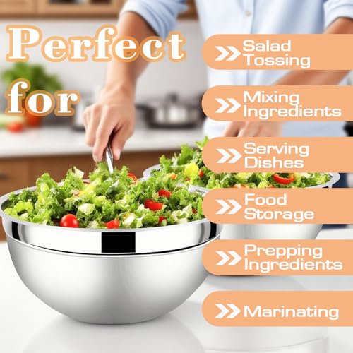 Mixing Bowls with Airtight Lids Set 5 Pcs Stainless Steel Bowls Set Baking Set Non (5 Count)