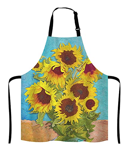 Apron Oil Painting Sunflower Unisex Kitchen Bib with Adjustable Neck for Cooking Gardening