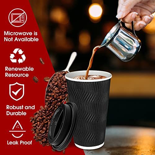 100 Pack 16 oz Disposable Insulated Coffee Cups with Lids (100 Count)