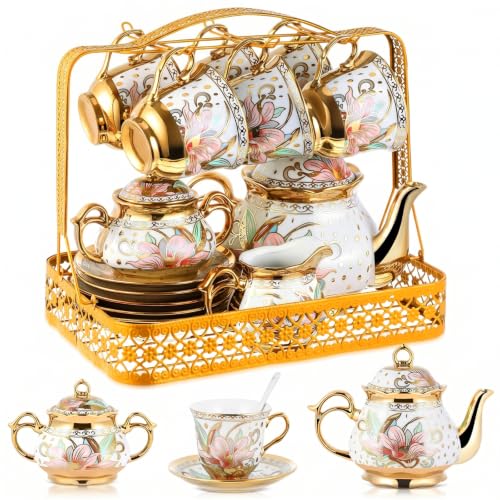 22 Pcs Vintage Porcelain Tea Sets for Adults (22 Count)