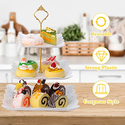 6 Pack 3 Tiered Serving Tray White Plastic Dessert Tower