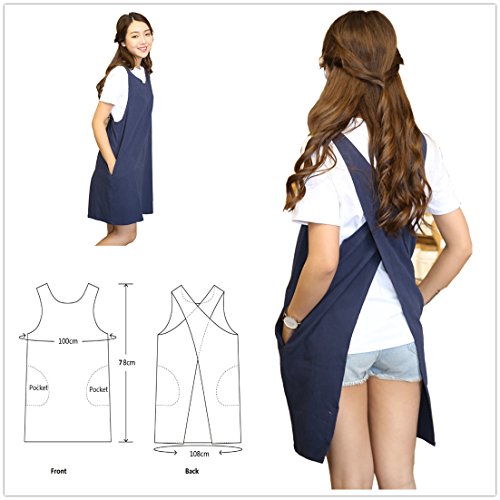 Soft Cotton Linen Apron Solid Color Halter Cross Bandage Aprons Japanese Style X Shape Kitchen Cooking Clothes Gift for Women Chef Housewarming