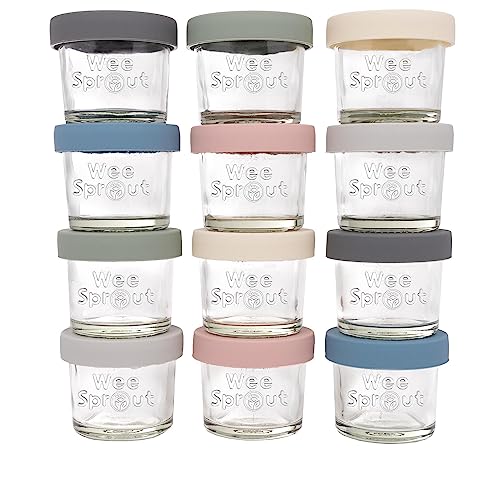 Glass Baby Food Storage Jars with Silicone Lids (12 Count)